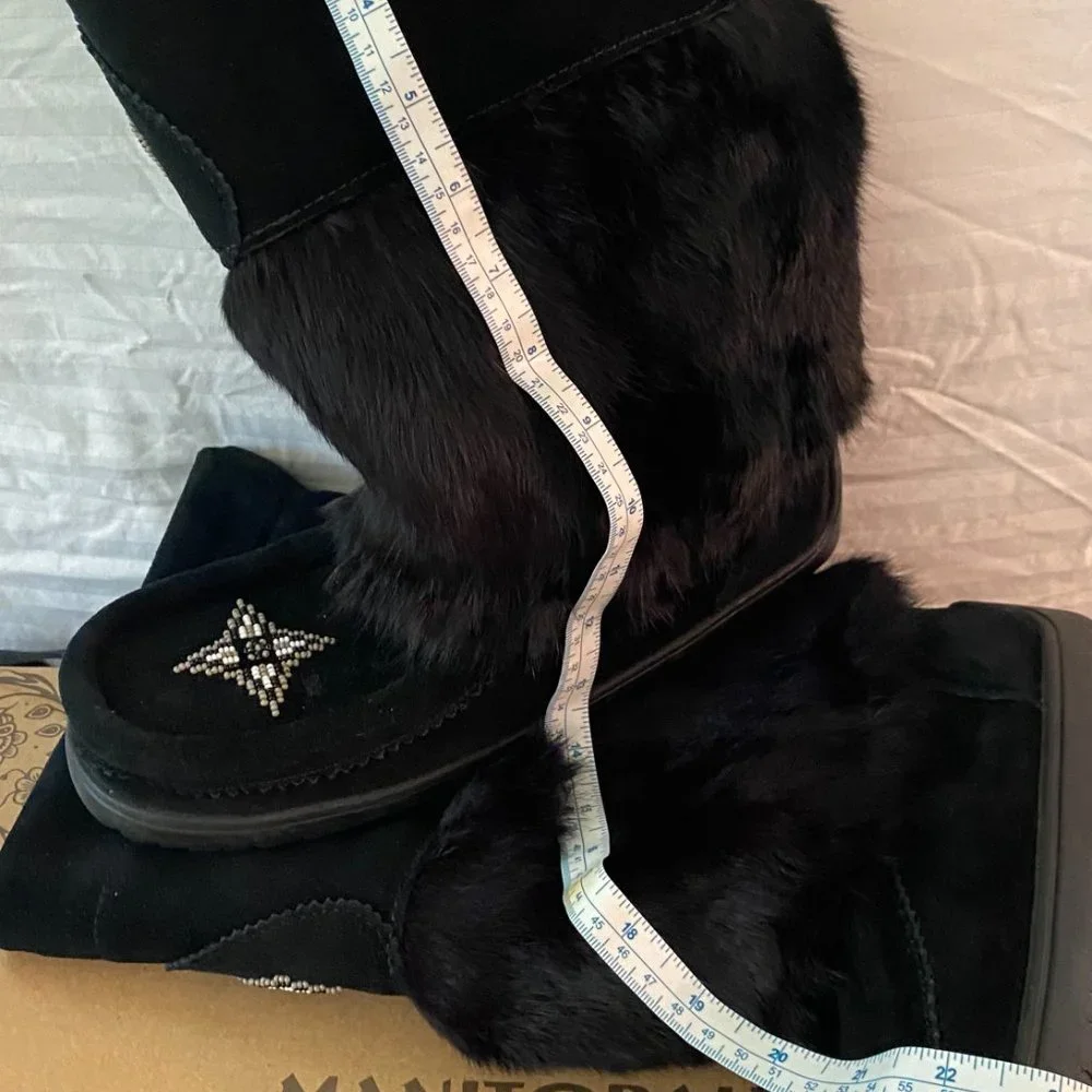 MANITOBAH MUKLUKS CANADA SNOWY OWL WATERPROOF BLACK WINTER HIGH FASHION BOOT 8 - Picture 9 of 16